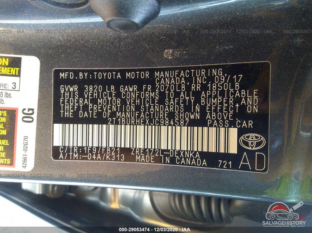 2T1BURHEXJC984587 2018 TOYOTA COROLLA photo no. 9