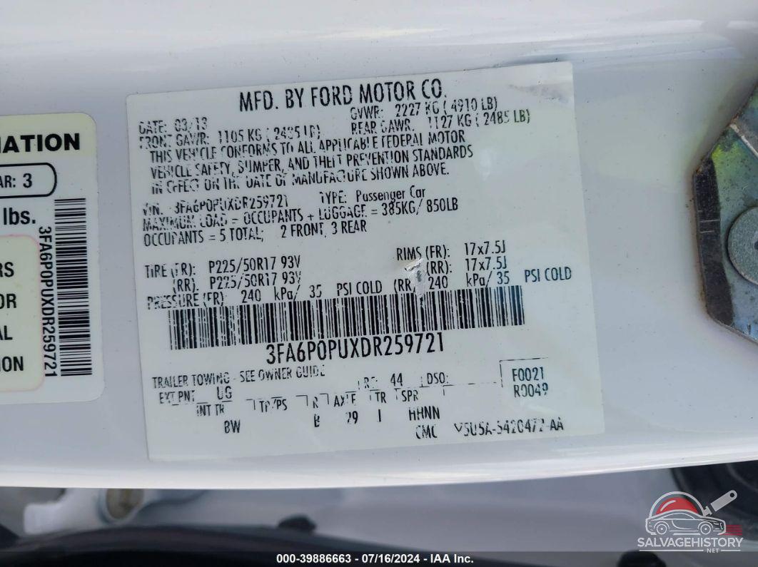 3FA6P0PUXDR259721 2013 FORD FUSION ENERGI photo no. 9