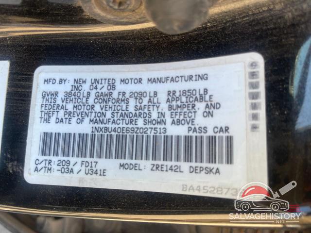 1NXBU40E69Z027513 2009 TOYOTA COROLLA photo no. 10