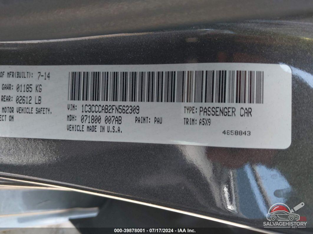1C3CCCAB2FN562309 2015 CHRYSLER 200 photo no. 9