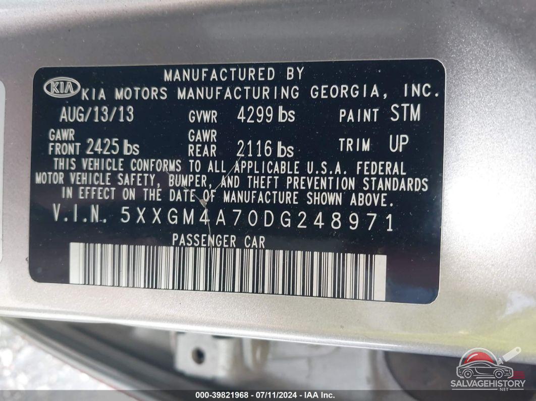5XXGM4A70DG248971 2013 KIA OPTIMA photo no. 9