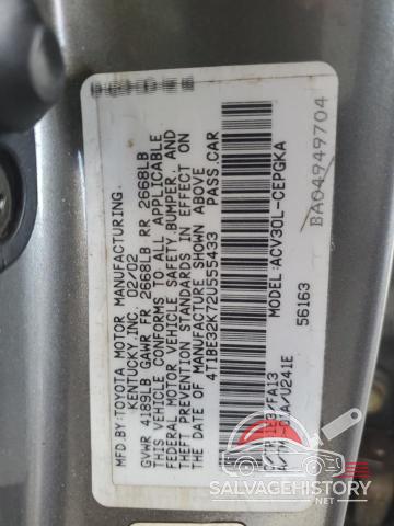 4T1BE32K72U555433 2002 TOYOTA CAMRY photo no. 12