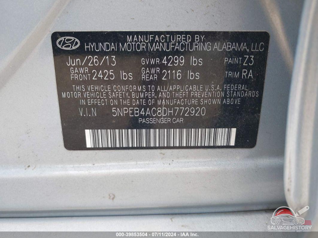 5NPEB4AC8DH772920 2013 HYUNDAI SONATA photo no. 9