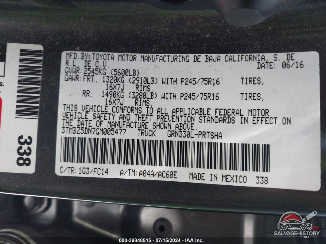 3TMBZ5DN7GM005477 2016 TOYOTA TACOMA photo no. 9