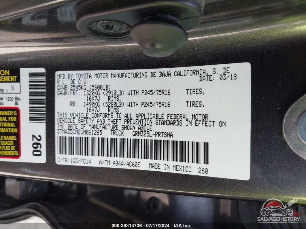 3TMAZ5CN2JM061265 2018 TOYOTA TACOMA photo no. 9