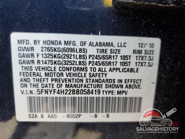 5FNYF4H22BB058419 2011 HONDA PILOT photo no. 13