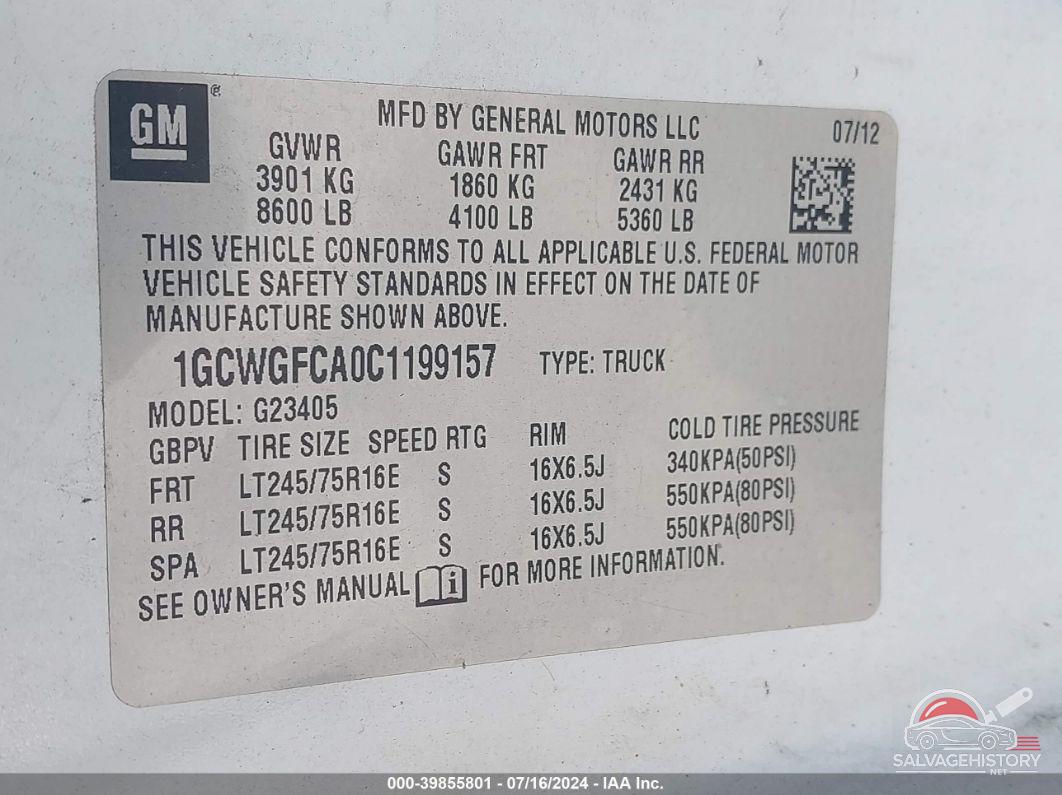 1GCWGFCA0C1199157 2012 CHEVROLET EXPRESS 2500 photo no. 9