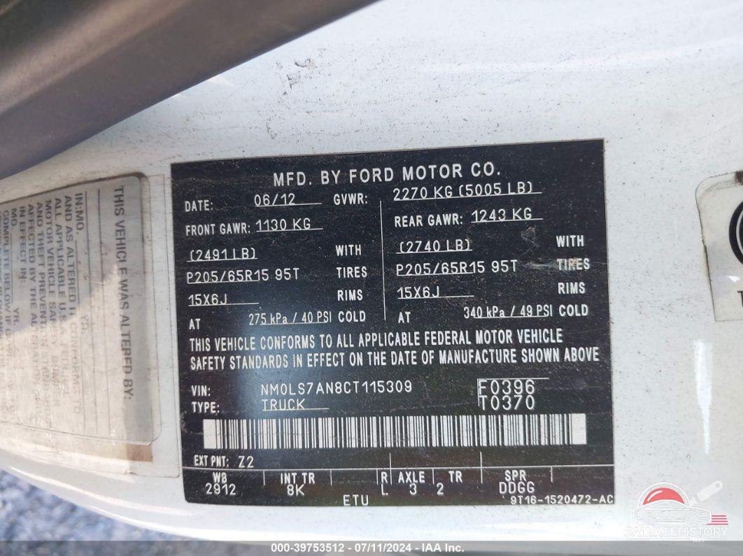 NM0LS7AN8CT115309 2012 FORD TRANSIT CONNECT photo no. 9