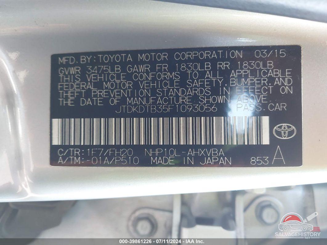 JTDKDTB35F1093056 2015 TOYOTA PRIUS C photo no. 9