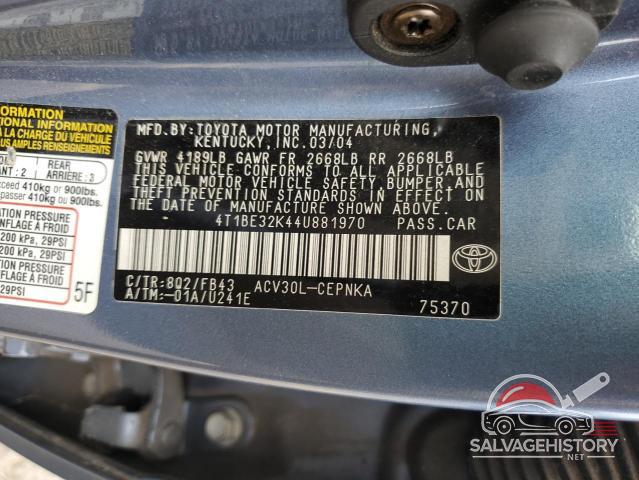 4T1BE32K44U881970 2004 TOYOTA CAMRY photo no. 13
