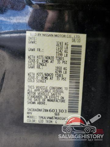 5N1BA0NF2BN601303 2011 NISSAN ARMADA photo no. 13
