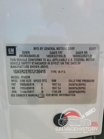 1GKER23767J136416 2007 GMC ACADIA photo no. 13