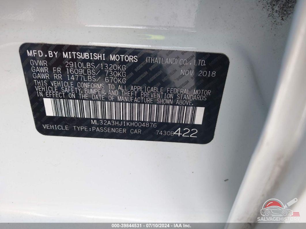 ML32A3HJ1KH004876 2019 MITSUBISHI MIRAGE photo no. 9