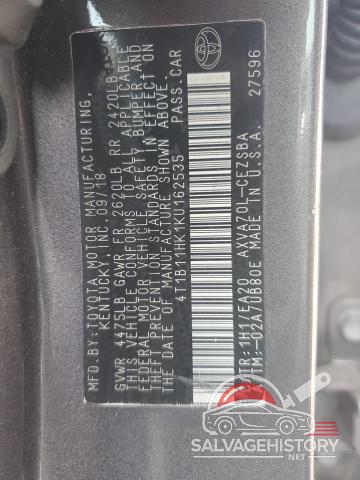 4T1B11HK1KU162535 2019 TOYOTA CAMRY photo no. 12