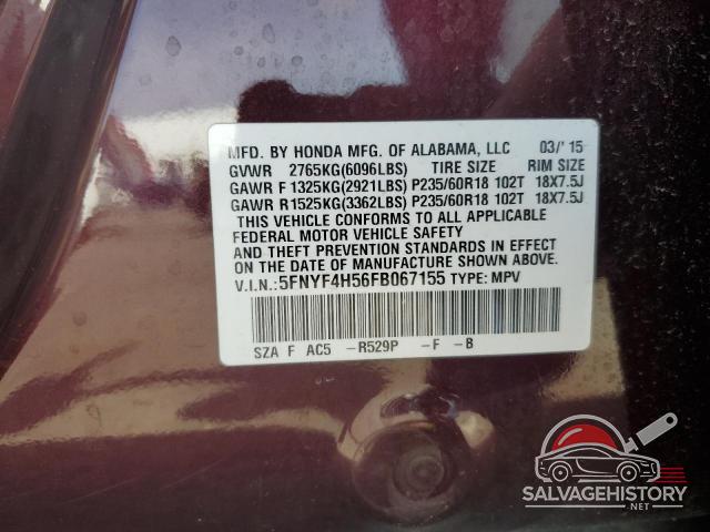 5FNYF4H56FB067155 2015 HONDA PILOT photo no. 14
