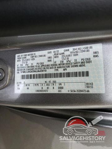 1FMCU9G65NUA43910 2022 FORD ESCAPE photo no. 13