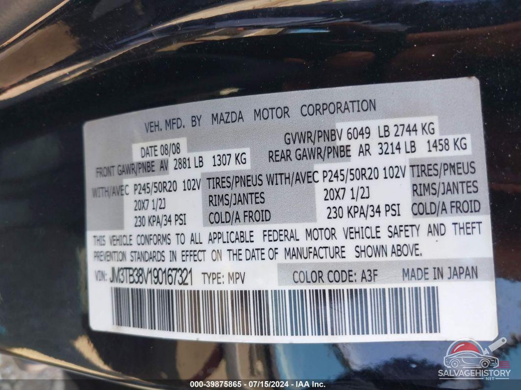 JM3TB38V190167321 2009 MAZDA CX-9 photo no. 9