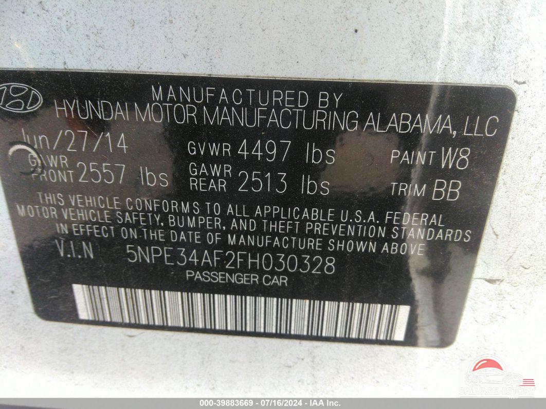 5NPE34AF2FH030328 2015 HYUNDAI SONATA photo no. 9