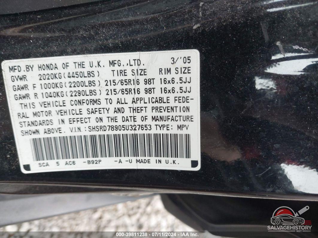 SHSRD78905U327653 2005 HONDA CR-V photo no. 9