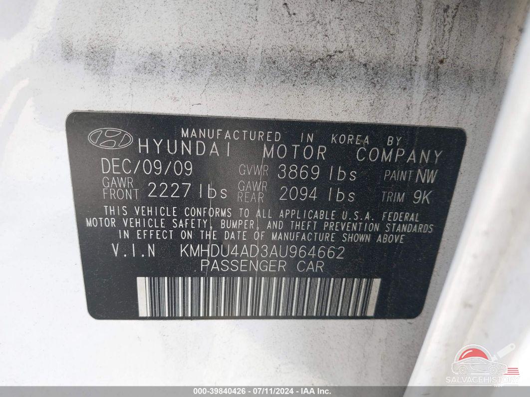 KMHDU4AD3AU964662 2010 HYUNDAI ELANTRA photo no. 9