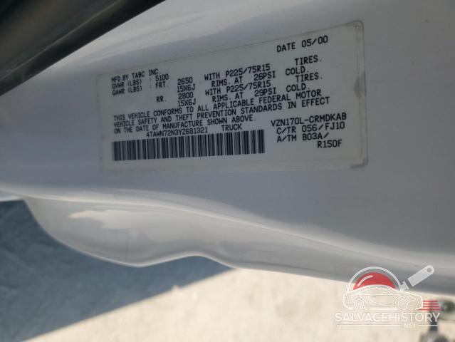 4TAWN72N3YZ681321 2000 TOYOTA TACOMA photo no. 12