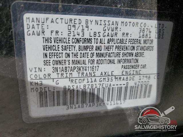 3N1AB7AP3KY411617 2019 NISSAN SENTRA photo no. 12