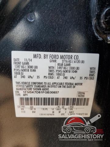 1FM5K7D81FGB30857 2015 FORD EXPLORER photo no. 13