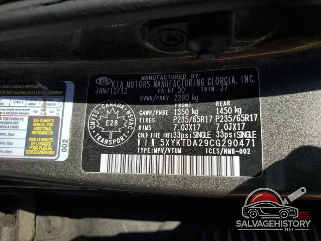 5XYKTDA29CG290471 2012 KIA SORENTO photo no. 13