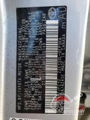 2T1BR32E96C655149 2006 TOYOTA COROLLA photo no. 12