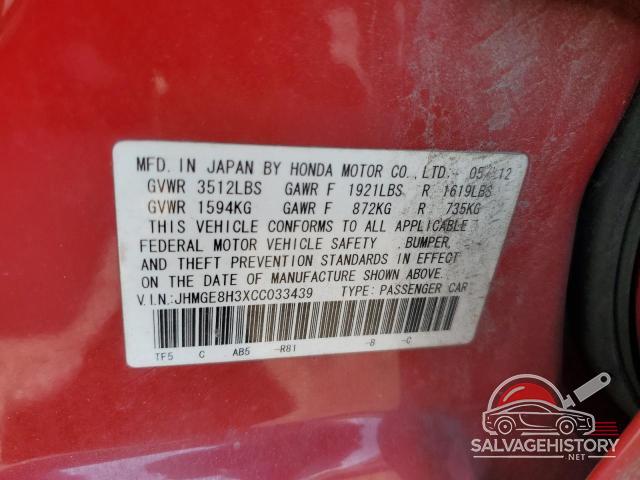 JHMGE8H3XCC033439 2012 HONDA FIT photo no. 12