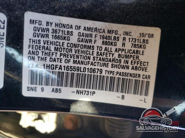 1HGFA16559L010679 2009 HONDA CIVIC photo no. 12