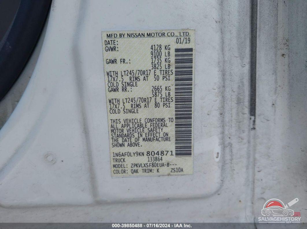 1N6AF0LY9KN804871 2019 NISSAN NV CARGO NV2500 HD photo no. 9