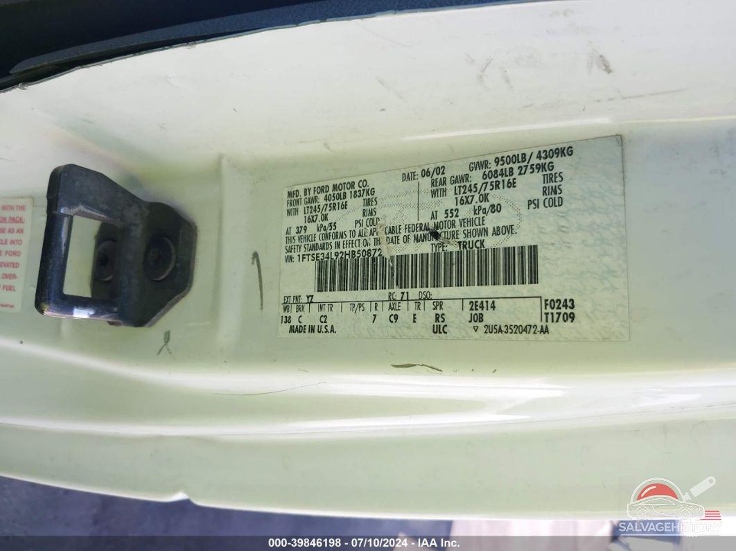 1FTSE34L92HB50872 2002 FORD E-350 SUPER DUTY photo no. 9