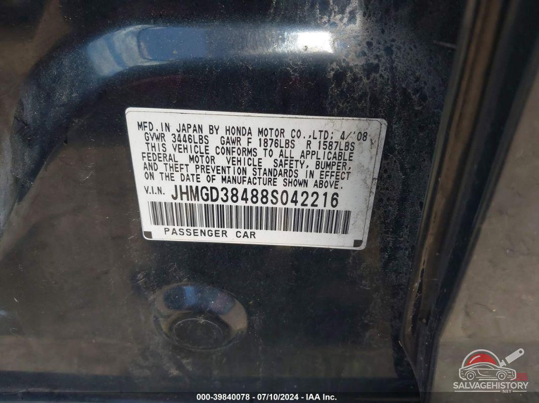 JHMGD38488S042216 2008 HONDA FIT photo no. 9
