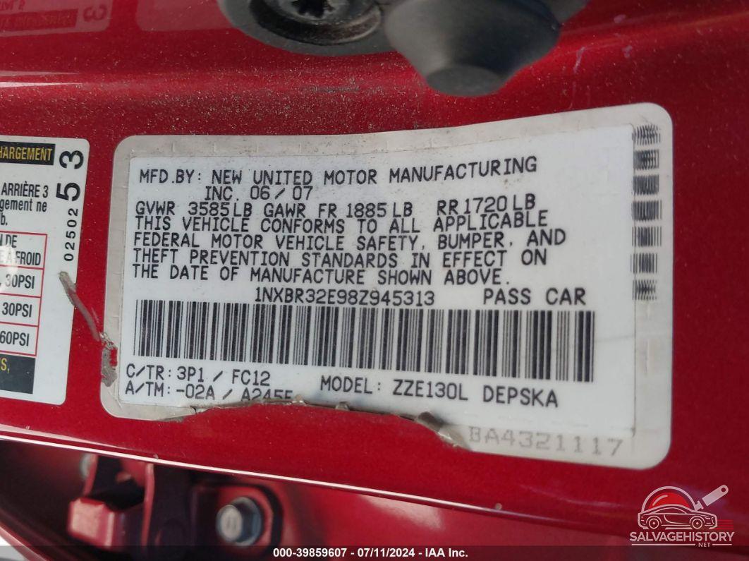 1NXBR32E98Z945313 2008 TOYOTA COROLLA photo no. 9