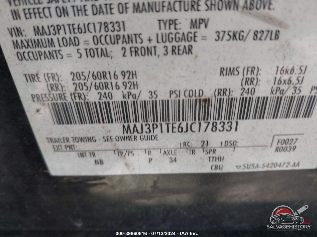 MAJ3P1TE6JC178331 2018 FORD ECOSPORT photo no. 9