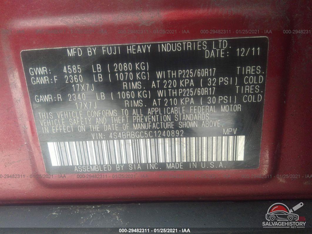 4S4BRBGC5C1240892 2012 SUBARU OUTBACK photo no. 9