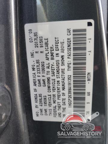 1HGCP26399A191352 2009 HONDA ACCORD photo no. 12