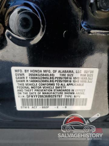 5FNYF28636B029797 2006 HONDA PILOT photo no. 13
