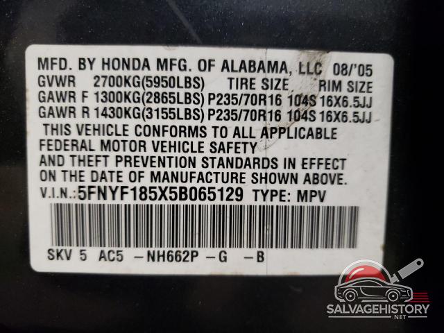 5FNYF185X5B065129 2005 HONDA PILOT photo no. 13
