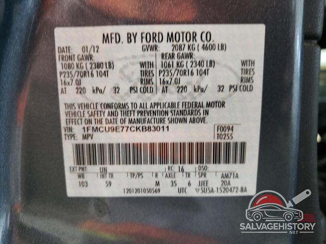 1FMCU9E77CKB83011 2012 FORD ESCAPE photo no. 12