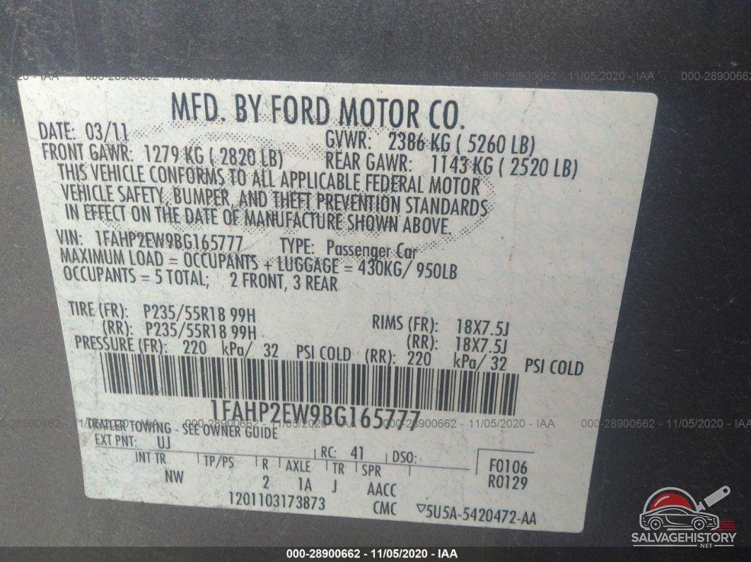1FAHP2EW9BG165777 2011 FORD TAURUS photo no. 9