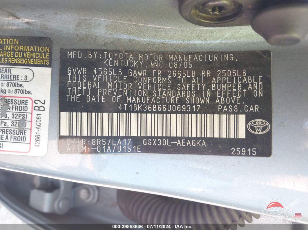 4T1BK36B66U069317 2006 TOYOTA AVALON photo no. 9