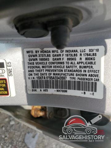 19XFA1F95AE043597 2010 HONDA CIVIC photo no. 12