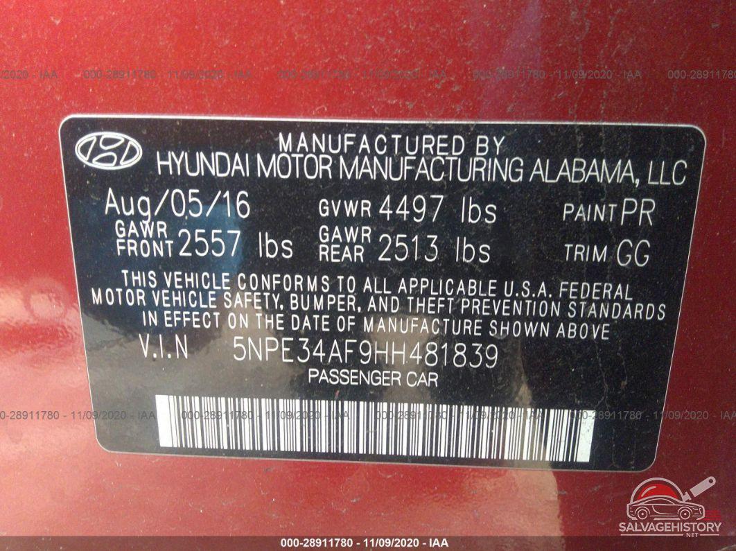 5NPE34AF9HH481839 2017 HYUNDAI SONATA photo no. 9