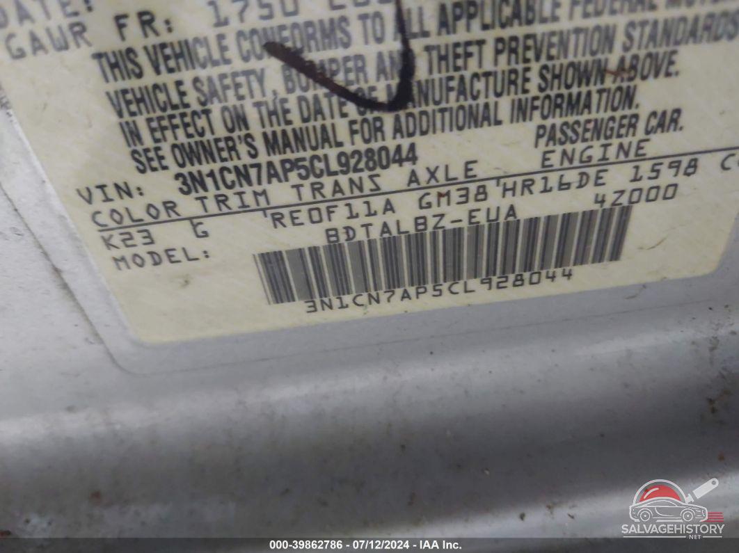 3N1CN7AP5CL928044 2012 NISSAN VERSA photo no. 9