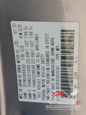 JHLRE38767C076751 2007 HONDA CRV photo no. 13