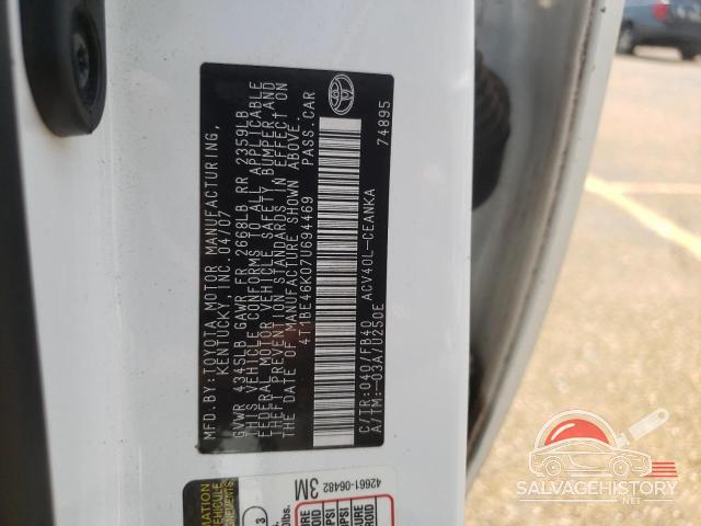 4T1BE46K07U694469 2007 TOYOTA CAMRY photo no. 12