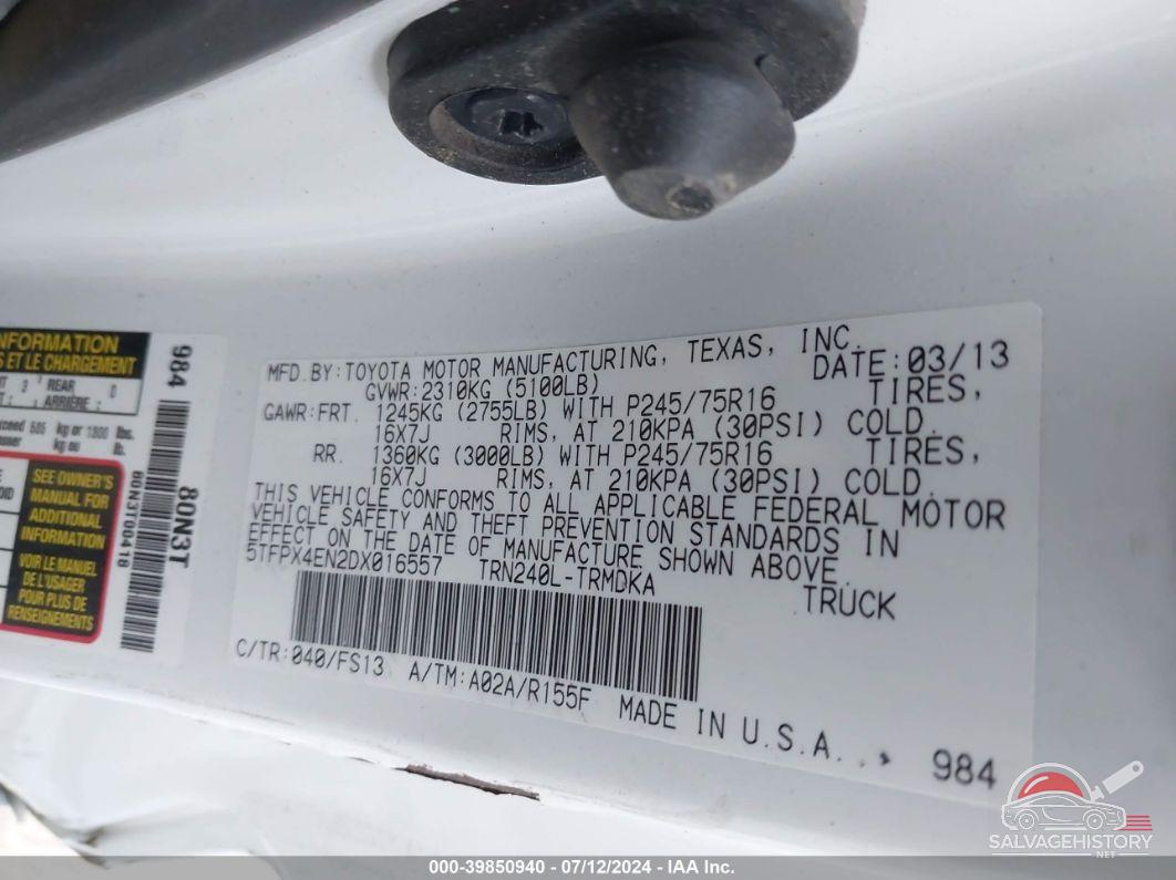 5TFPX4EN2DX016557 2013 TOYOTA TACOMA photo no. 9