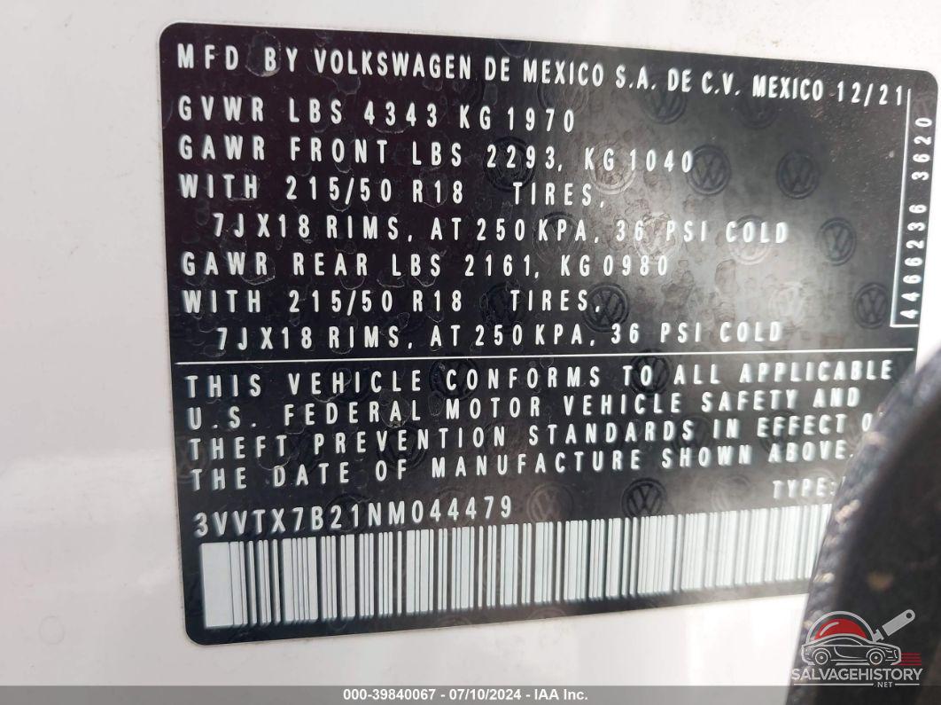 3VVTX7B21NM044479 2022 VOLKSWAGEN TAOS photo no. 9